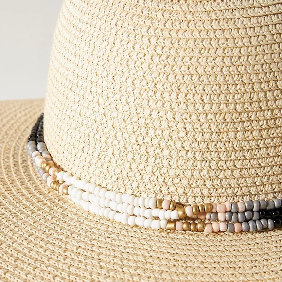 🆕 Anthropologie Bead-Trimmed Paper Sun Hat - Picture 5 of 7
